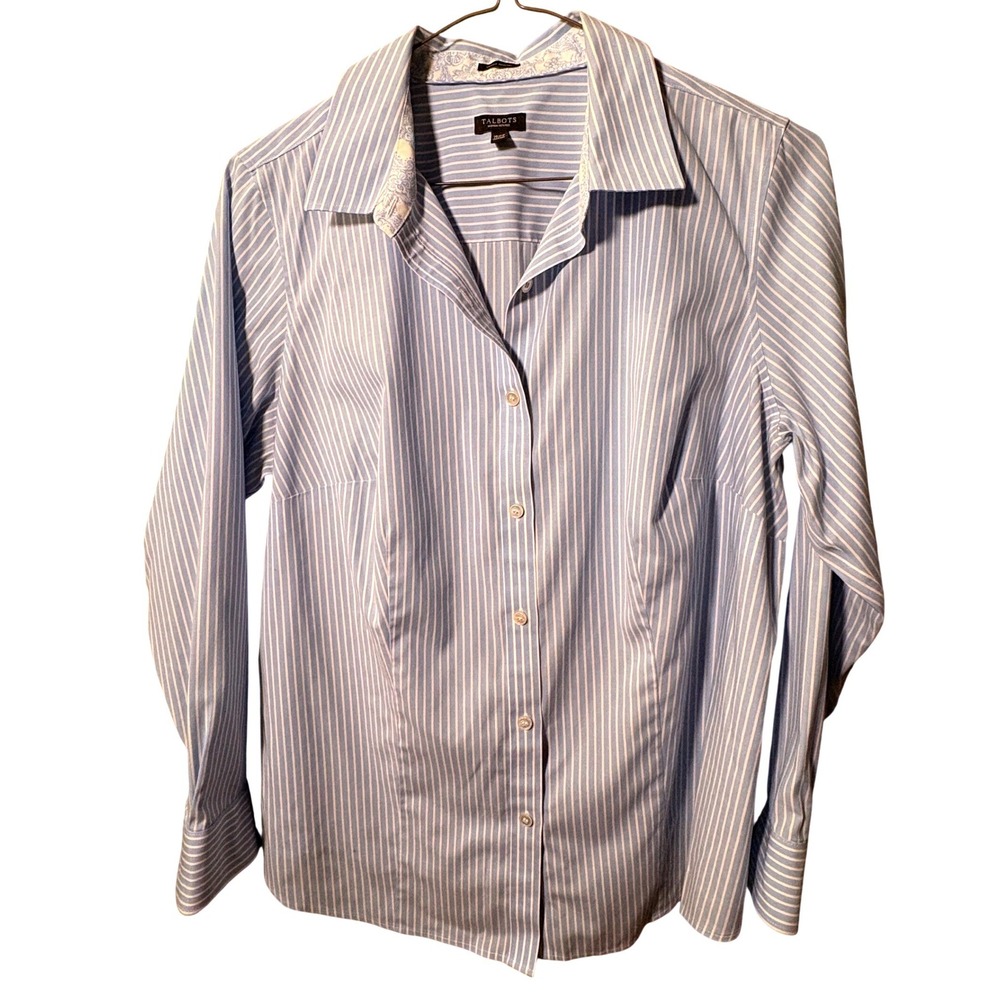 Talbots Button Down Shirt Women 16WP Blue Good Striped Paisley Wrinkle Resistant